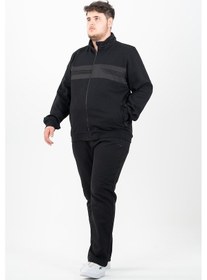 Resim Maraton Sportswear Büyük Beden Erkek Dik Yaka Düz Paça Uzun Kol Basic Siyah-Siyah Eşofman Takımı 22436-Siyah-Siyah 