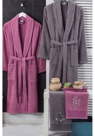 Resim 4lü Bornoz - Nakışlı Havlu Seti Cora Mürdüm - Antrasit S/m Mürdüm - Antrasit 