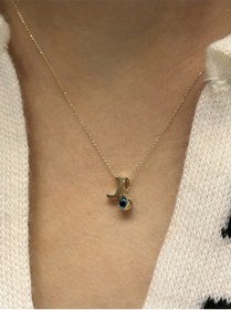 Resim Altın Nazar Boncuklu J Harfli Zincir Sarı 