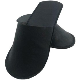 Resim 10 Çift Overloklu Siyah Tela Otel Terliği Tek Kullanımlık Kullan At Beyaz 