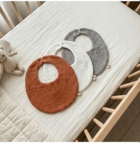 Resim Oval 3 Lü %100 Pamuk Müslin Bebek Mama Önlüğü Yakalık Salya Önlüğü 