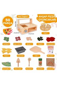 Resim Limon Dekor Ahşap Çocuk Mutfak Seti Oyuncak Pizza Fırını - 50 Parça Eğitici Montessori Evcilik Oyunu 