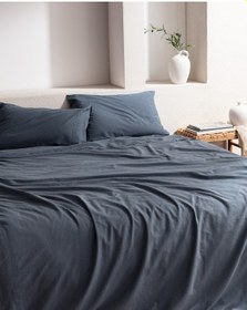 Resim Tracey King Size %100 Pamuk Pileli Linen Look Yıkamalı Çarşaflı Nevresim Takımı - İndigo 8684427125564 Çok Renkli 