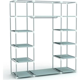 Resim Beyaz Pazar Bez Dolap Pls.profilli 12 Raf + 60 Cm. Askı Portatif Dolap Gri 