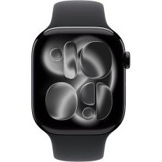 Resim Apple Watch Series 11 GPS 42mm Simsiyah Alüminyum Kasa Siyah Spor Kordon S/M MEQT4TU/A 