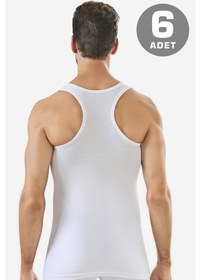 Resim 6'lı Paket Beyaz Erkek Rambo Sporcu Atlet %100 Pamuk Ribana Beyaz 