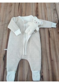Resim Tomuycuk Kışlık Bebek Çocuk Uyku Tulumu %100 Pamuklu Fermuarlı Ayaklı Uyku Arkadaşı 1 -2 2-3 3-4 Yaş Bej 