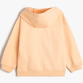 Resim Kız Bebek Kapşonlu Sweatshirt Baskı ve Aplike Detaylı Uzun Kollu 