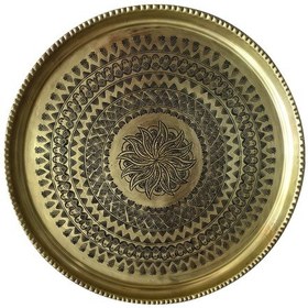 Resim 52 Cm El İşlemeli Otantik Desenli Kalın Urfa Pirinç Tepsi - Pirinç-tps453 Antik Bakır 