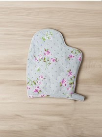 Resim Çiçek Baskılı Gri Yanmaz Çift Fırın Eldiveni 