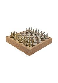 Resim Gifthome Büyük Boy Metal Osmanlı-bizans Satranç Takımı Parlak Ve Rustik Desenli Sandıklı Mdf Tahtası 36x36 Cm. 