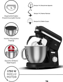Resim Karaca Mastermaid Chef Pro Çift Kollu Hamur Yoğurma Makinesi Matte Black Silver 1750 W 5l 