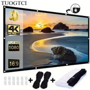 Resim Wangxi Tuogtcı 4k Ultra Hd Projektör Ekranı 254 Cm Polyester Kumaş Çift Taraflı Projeksiyon Perdesi Ev Sineması Ofis Sınıf Plaj Kamp İçin Taşınabilir 