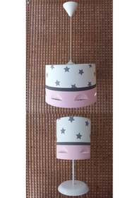 Resim 47 Yıldızlı Pembe 2.li Set Çocuk Ve Genç Odası Avize Ve Abajur Beyaz - Pembe 