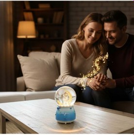 Resim Pilli Işıklı Müzikli Kar Küresi Hilal Ay Figürlü Romantik Masaüstü Biblo, Led Aydınlatmalı Dekoratif Hediyelik Kar Küresi 4989 