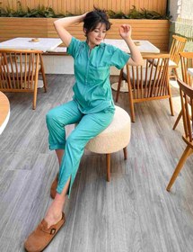 Resim Boydan Fermuarlı Pile Paça Scrubs Takımı - S 