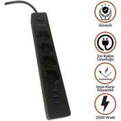 Resim Termak Akım Korumalı 4 Priz 3 Usb Girişli Uzatma Kablosu Güç Ve Şarj Siyah Renk Gönderilir 5365 Diğer 