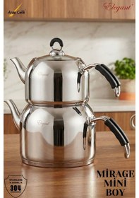 Resim Elegant Mirage Mini Boy Silikonlu Çelik Kulplu Çaydanlık Takımı Çelik 