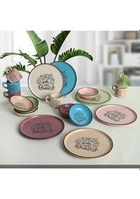 Resim Keramika 18 Parça Kahvaltı Takımı / Çay Seti Karışık Renkli 