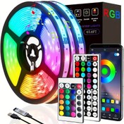 Resim USB ile Akıllı RGB LED Şerit Işıklar - 44 Tuşlu Uzaktan Kumanda & Uygulama Kontrolü, Müzik Senkronizasyonu, Renk Değiştirme, Ayarlanabilir Parlaklık, Yanıp Sönen Zamanlayıcı ile Yatak Odası ve Oturma Odası Dekoru 