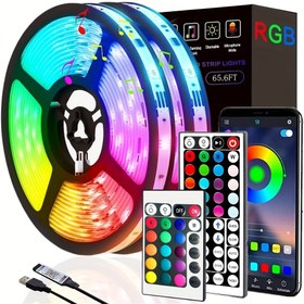 Resim USB ile Akıllı RGB LED Şerit Işıklar - 44 Tuşlu Uzaktan Kumanda & Uygulama Kontrolü, Müzik Senkronizasyonu, Renk Değiştirme, Ayarlanabilir Parlaklık, Yanıp Sönen Zamanlayıcı ile Yatak Odası ve Oturma Odası Dekoru 