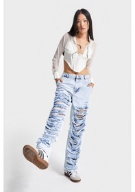 Resim Itsbasic Kadın Ice Kot Rengi D-11s5-100 Skater Fit Dantel Yırtık Detaylı Tasarım Denim Jean Buz Mavi 