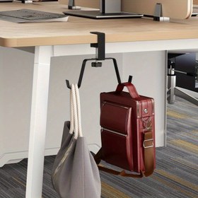 Resim No-Drill Sırt Çantası Kanca Masa Kenarı için - Yerden Tasarruf Ofis Düzenleyici, Dağınıklığı Azaltır, Kolay Kurulum, Çantalar ve Aksesuarlar için Mükemmel, 1 adet, Masa Depolama 