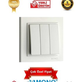 Resim Beyaz Üçlü Anahtar Mono Despina Çerçeve Dahil 