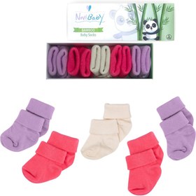 Resim Novibaby 5'li Bambu Yenidoğan Bebek Çorap I Pinky Rose I Kız Erkek Bebek Çorabı 