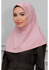Resim Hürrem Bone Pudra Pratik Hazır Geçmeli Tesettür Eşarp Sandy Kumaş Elişi Çiçek (545491176) Pudra 