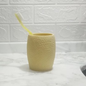 Resim 2 Adet Diş Fırçalık,macunluk Sarı Petek Desenli Poliresin 8x8x10cm 400ml Banyo Seti Çok Renkli 