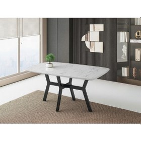 Resim Parlak Ahşap Sabit Yemek Masası Marmo Desenli 90x160cm Beyaz 