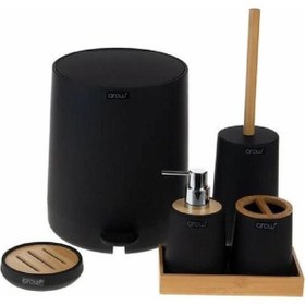 Resim Arow Akrilik 6 Parça Banyo Seti Yuvarlak Siyah DC1.TR-3725 