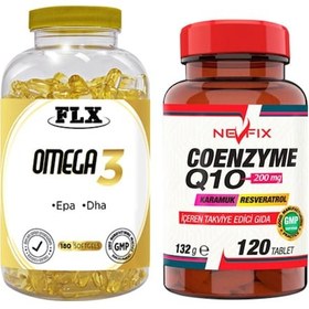 Resim Omega 3 Balık Yağı 180 Softgel & Nevfix Coenzyme Q10 Koenzim Resveratrol Q10 Karamuk 120 Tablet 