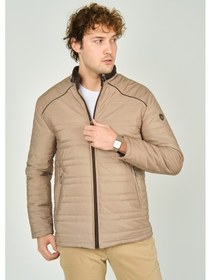 Resim Lucas Erkek Dik Yaka Deri Biyeli Kapitone Mont 4706 Camel Camel 