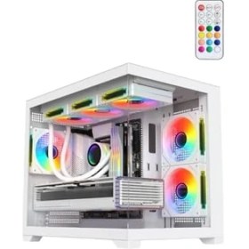 Resim Terranova Kumandalı 6 Argb Fanlı Beyaz Midi Tower Cam Panel Gaming Oyuncu Bilgisayar Kasası (Beyaz) 