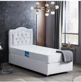 Resim Setaymobilya Baza, Şah Beyaz Tek Kişilik Baza + Başlık + Deluxe Yatak 