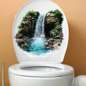 Resim 1 Adet Su Geçirmez 3D Şelale Nehir Banyo Dekoru - Turkuaz Mavi & Yeşil Doğa Temalı Tuvalet/Duş/Küvet/Pencere/Buzdolabı Sticker, Yapıştır & Çıkar Düzensiz Şekilli Plastik Duvar Kağıdı (Dış Mekan Kullanımı) 