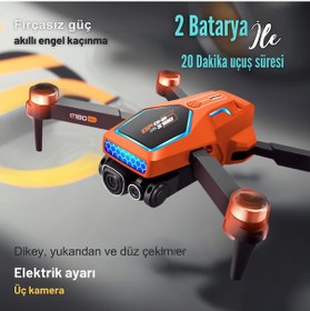 Resim S180 Drone Turuncu Firçasiz Motor 2 Batarya Ile 20 Dakika Uçuş 1080P Hd Kamera 