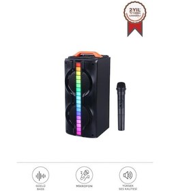 Resim Torima KTS-1790 Siyah Mikrofonlu RGB Ledli Taşınabilir Bluetooth Hoparlör Parti Speaker 