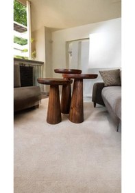 Resim Wood Wooden Ahşap 3 Lü Set Fitilli Mantar Yan Sehpa Modern Meşe Renk Fiskos Kahverengi 