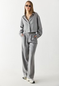 Resim Kadın Chloe Wide Leg %100 Keten Palazzo Pantolon - Gri - GRİ / L / 31 