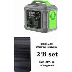 Resim 300 Watt Güç İstasyonu 30 Watt 12 Volt 5 Amper Güneş Paneli Tam Uyumlu İkili Set 