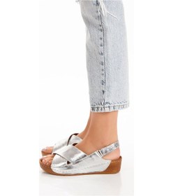 Resim İç Dış Hakiki Deri Ortopedik Taban Kadın Sandalet Gümüş 