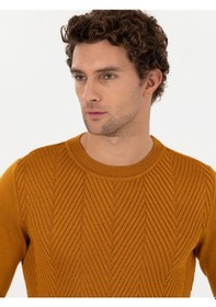 Resim Cacharel Sarı Slim Fit Pamuk Karışımlı Bisiklet Yaka Triko Kazak 