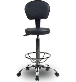 Resim Ofiscombin Döner Tekerli Metal Ayak Arkalıklı Yüksek Bar Tabure Sandalyesi Siyah Deri 00047499850 