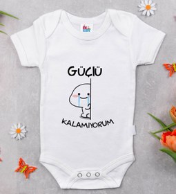 Resim Bitmeyen Kartuş Güçlü Kalamıyorum Tasarımlı Beyaz Bebek Body Zıbın 