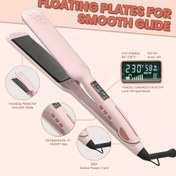 Resim Pembe Seramik Saç Düzleştirici, Çift Voltajlı, Hızlı ve Anti-Frizz Teknolojisi - 65W Profesyonel Stil Aracı, Pürüzsüz Düz Saçlar İçin, Isınma 230°C/446°F, Saç Tokası, Tutuş Dostu Tasarım 