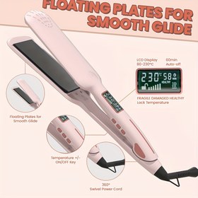 Resim Pembe Seramik Saç Düzleştirici, Çift Voltajlı, Hızlı ve Anti-Frizz Teknolojisi - 65W Profesyonel Stil Aracı, Pürüzsüz Düz Saçlar İçin, Isınma 230°C/446°F, Saç Tokası, Tutuş Dostu Tasarım 