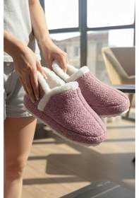 Resim Lory Kadın Ev Botu Peluş Ev Pandufu Ses Yapmaz Taban Sıcak Şık Kürklü Panduf Pudra 